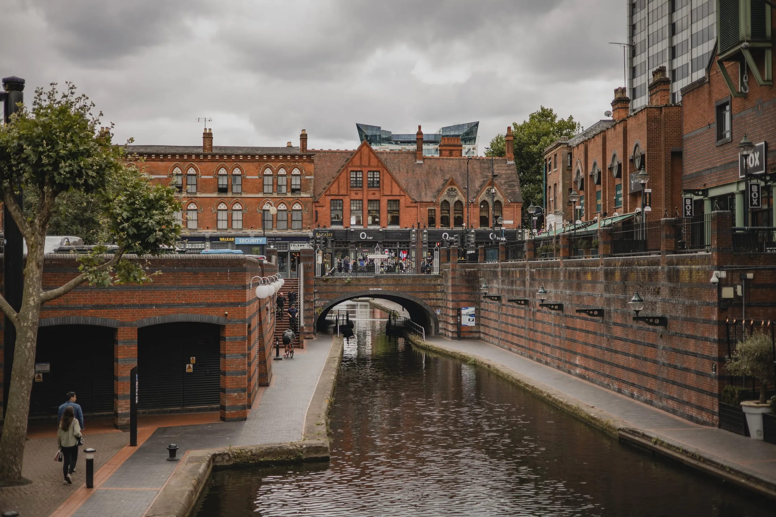 Brick canal basin with bridge and towpath