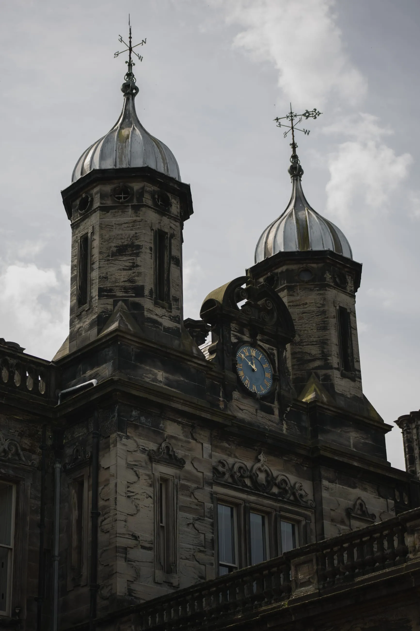 Twin domed towers against a grey sky