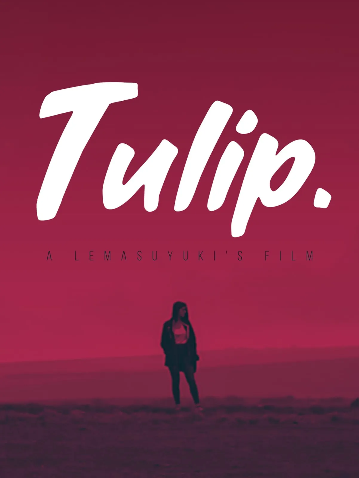 Tulip poster, a figure standing in a crimson field