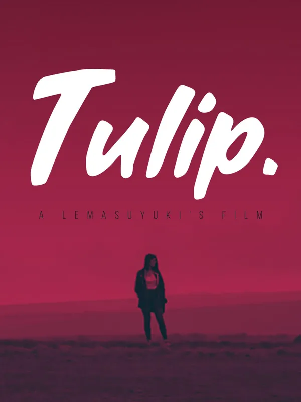 Tulip poster, a figure standing in a crimson field